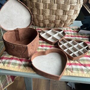 Brighton Heart-Shaped Jewelry Box Set in Brown suede. 3 layers of storage.